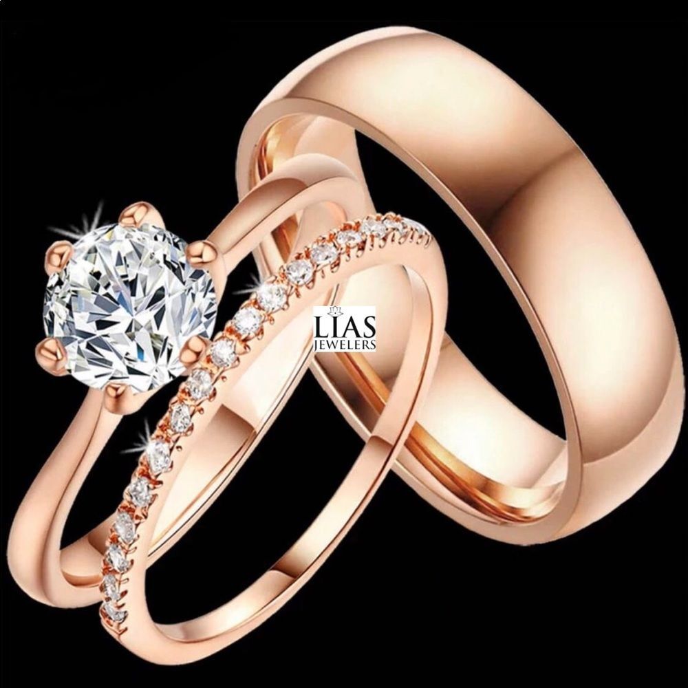 New 18k rose gold wedding ring set